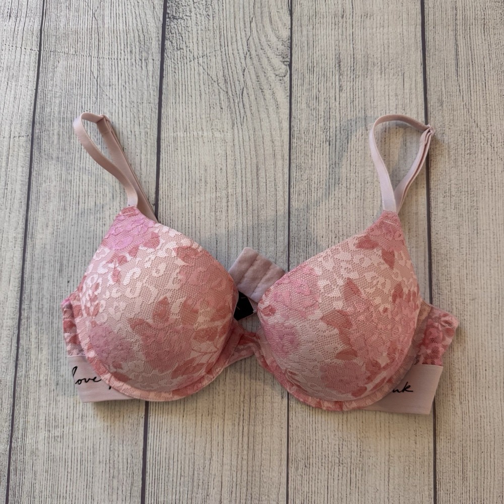 Victoria's Secret PINK Wear Everywhere Push Up Bra 34C Pink Floral Lace